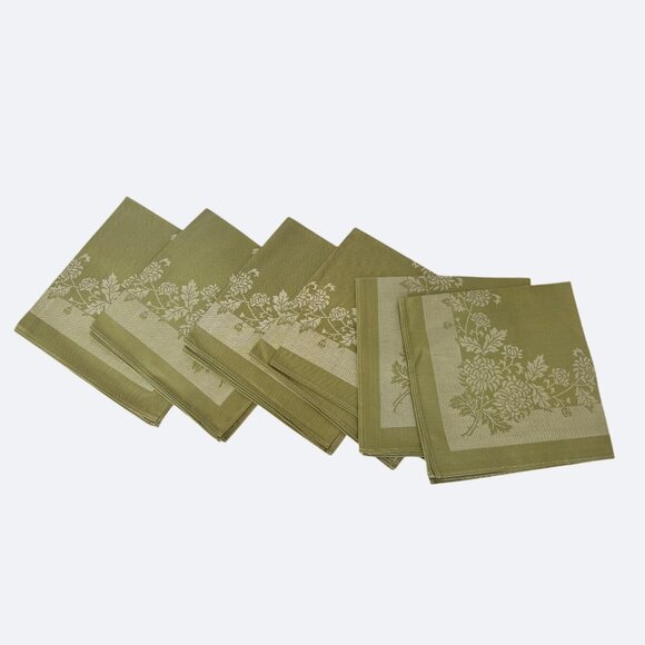 Vintage Nichobo Sage Green Napkins Set Of 6 Floral Damask New - Picture 1 of 5